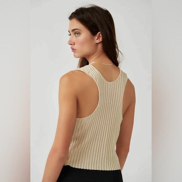FREE PEOPLE Seascape Tank Vest NWT in Conch Combo Metallic Gold Cream Sz. Small - Picture 5 of 14